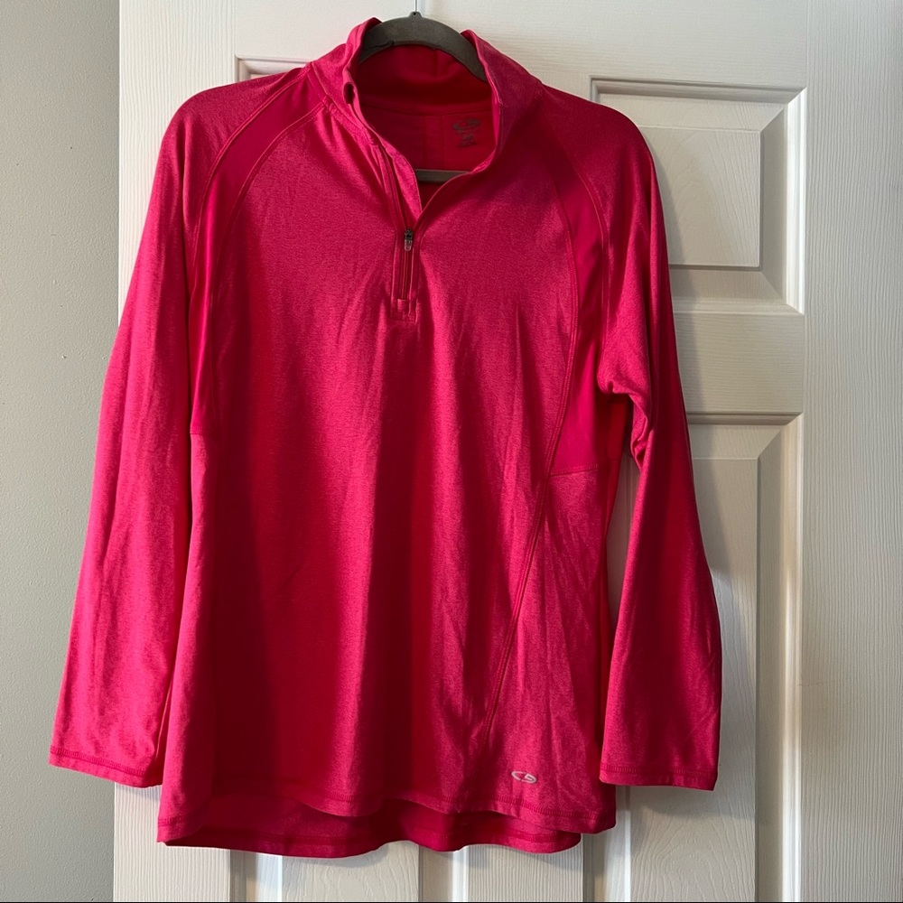 Champion 1/4 zip pink athletic top, medium